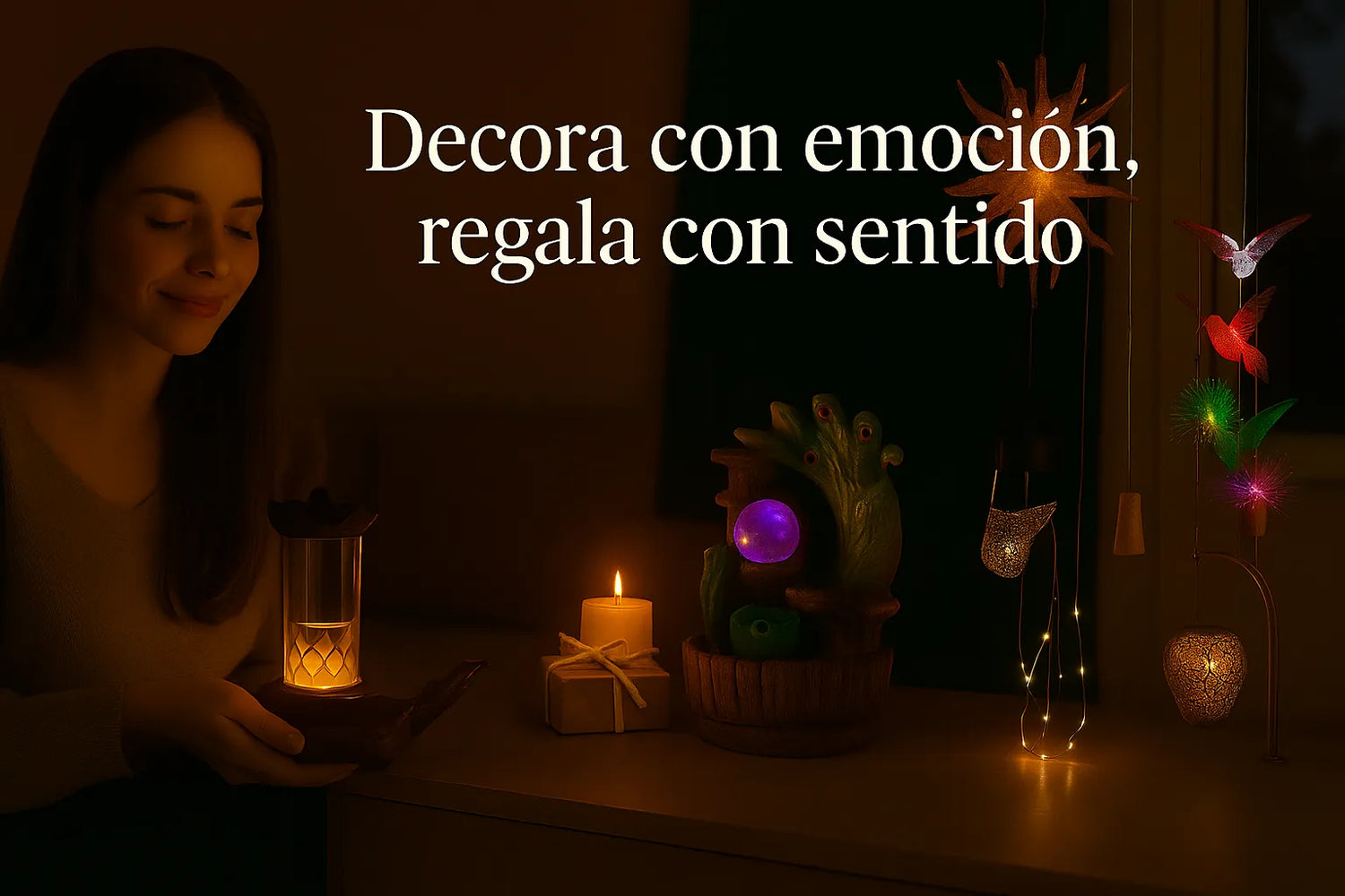Regalos decorativos para el hogar con sentido y emoción: cascadas de humo, luces solares y adornos únicos