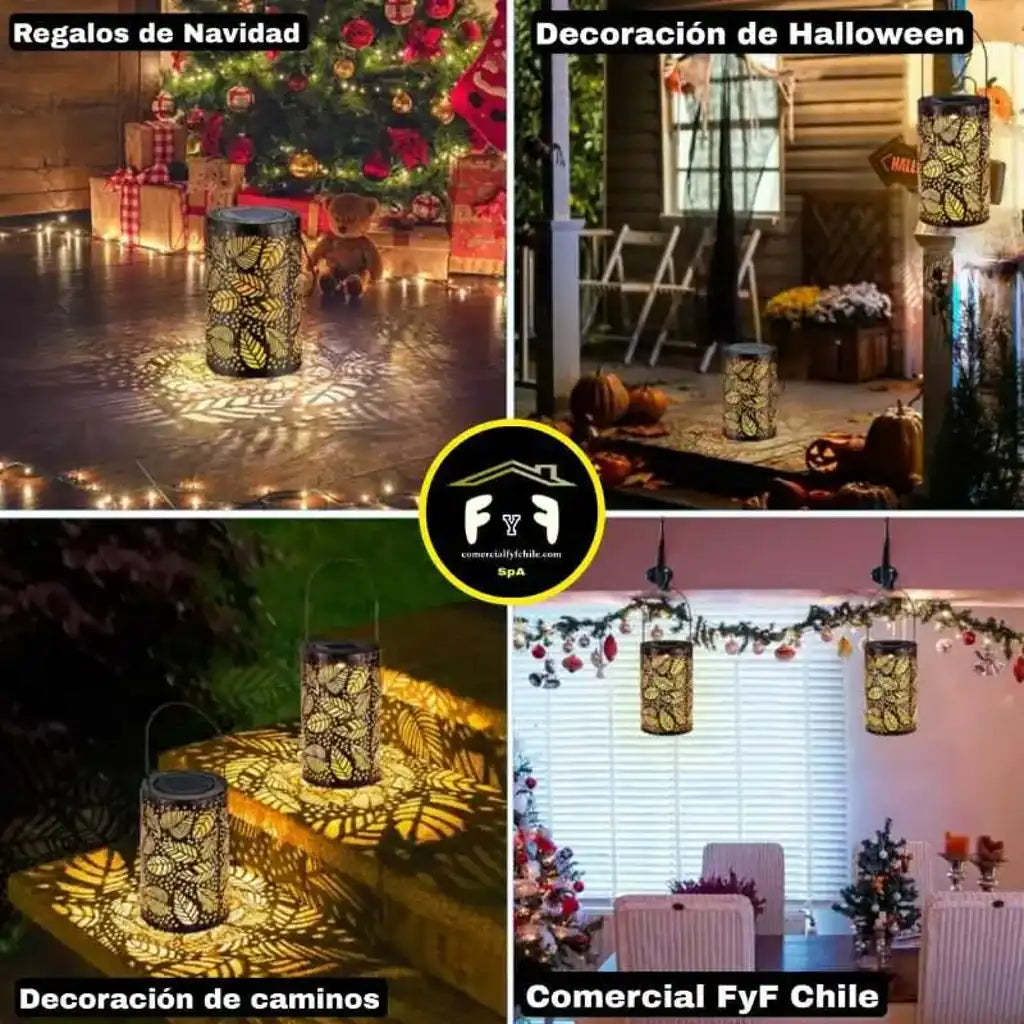 Farol solar decorativo para Navidad, Halloween, jardines y caminos exteriores, con proyección de luces y diseño elegante.