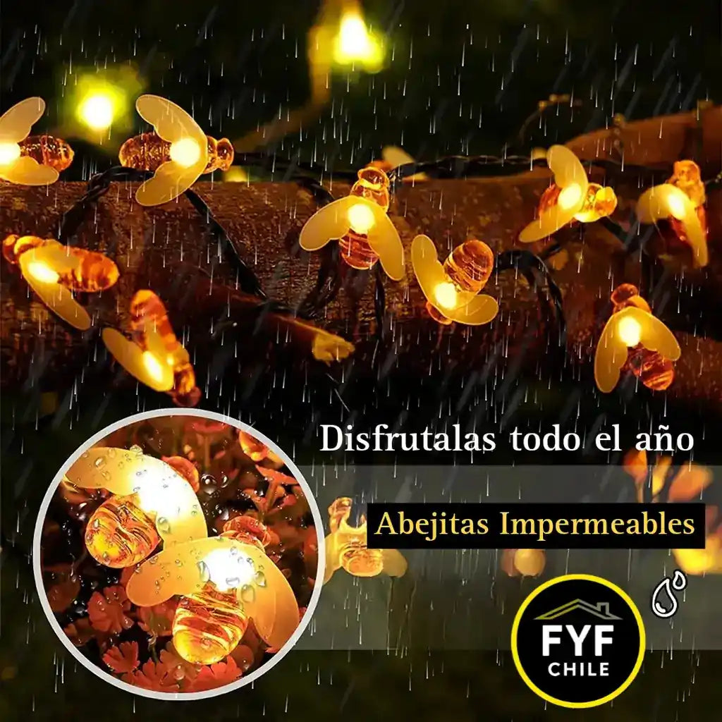 Guirnalda LED solar con protección IP65 bajo la lluvia