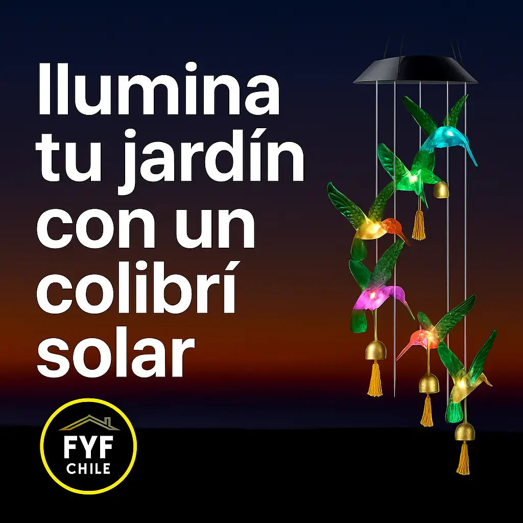 Colibrí solar iluminado con campanas, luz LED decorativa para jardín – FyF Chile