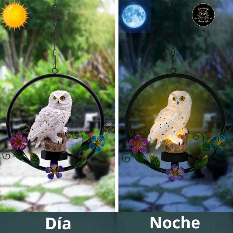Lampara Solar de Buho blanco que se ilumina al anochecer