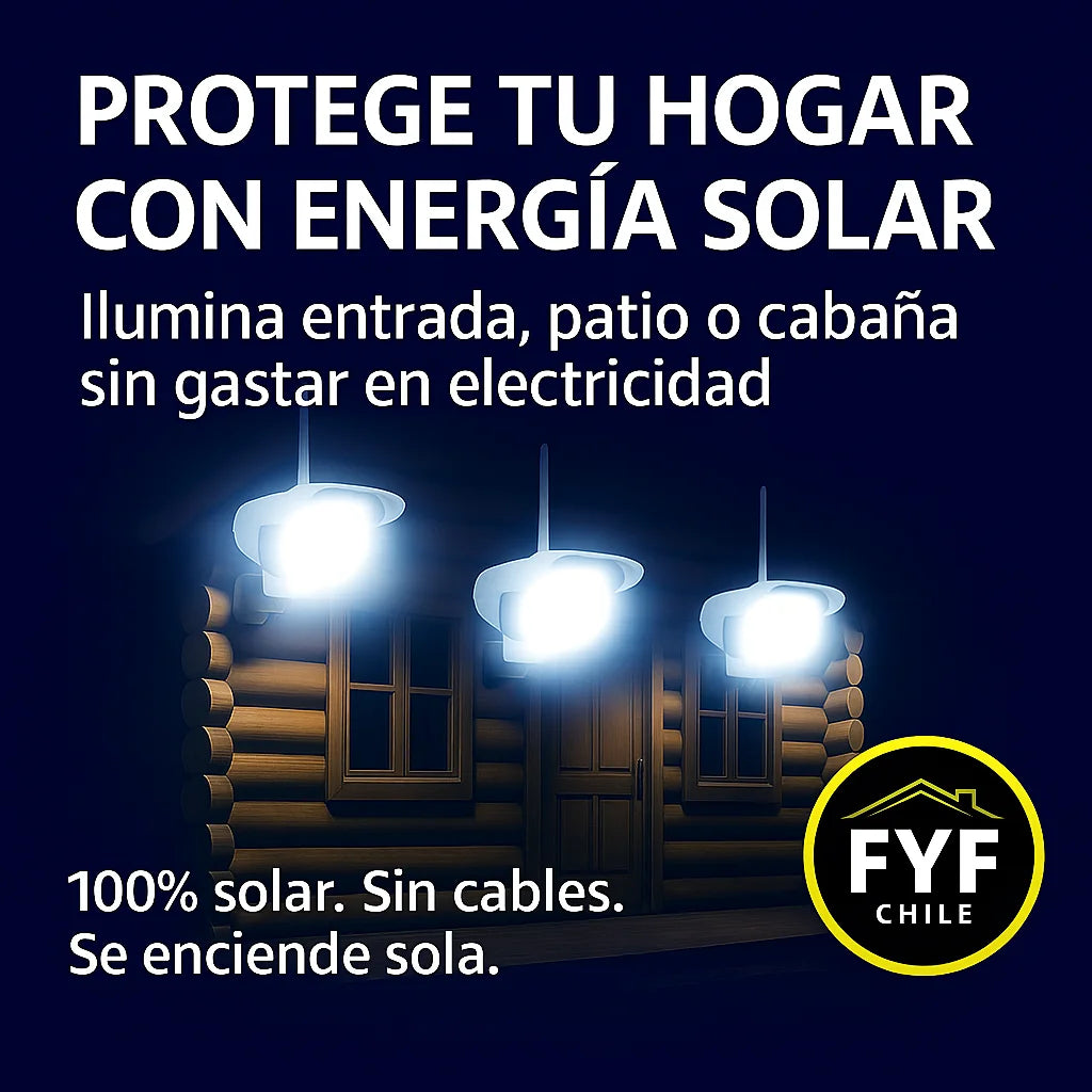 Focos solares con forma de cámara encendidos en fachada de casa, ideales para seguridad del hogar sin gastar electricidad.