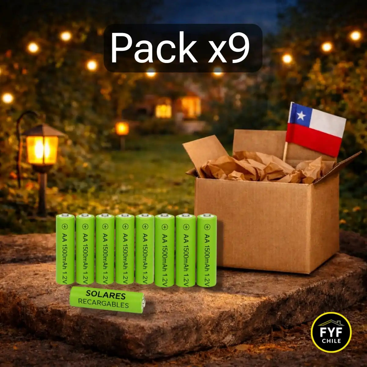 Pack de 9 pilas solares AA 1500mAh recargables para focos y luces solares