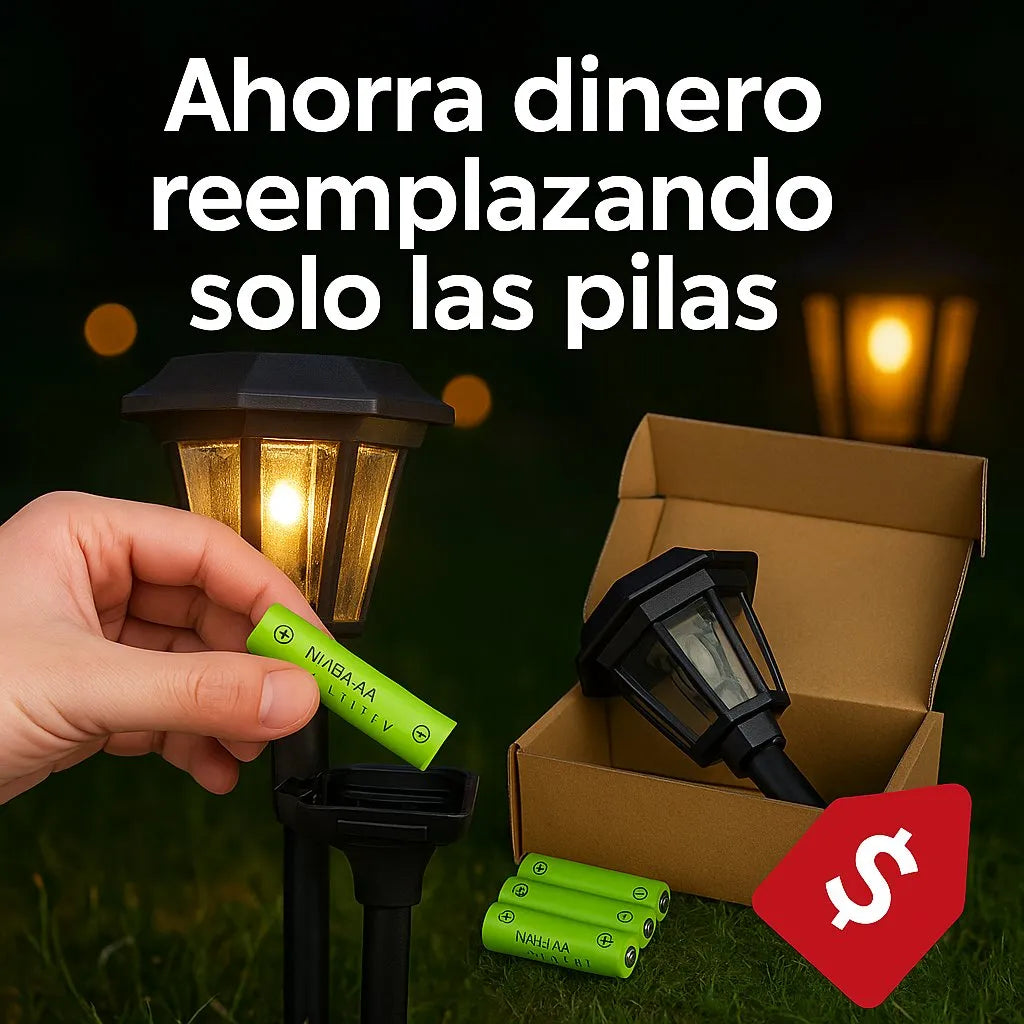 Pilas solares AA recargables como solución económica para luces solares, reemplazo fácil sin comprar nuevas lámparas.