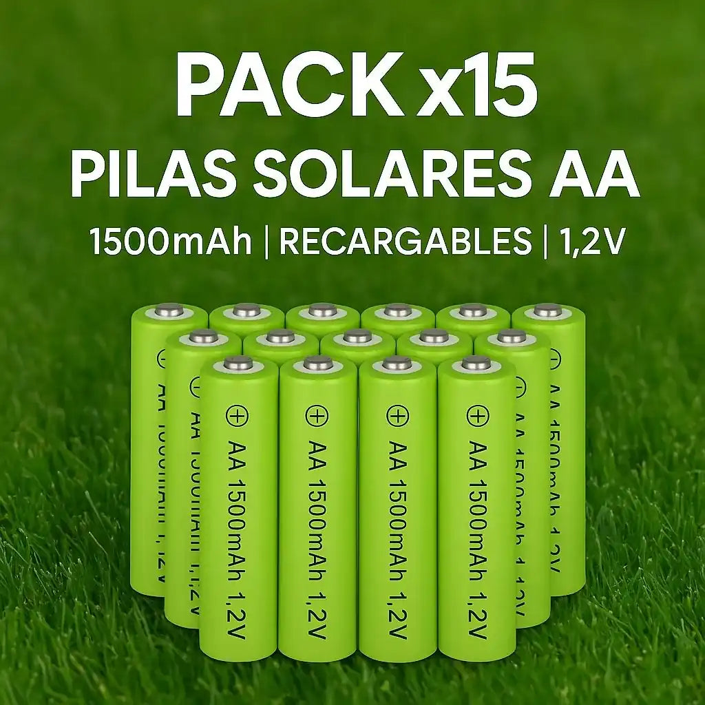 Pilas Solares Recargables AA 1500mAh | Pack x6 a x15 Unidades