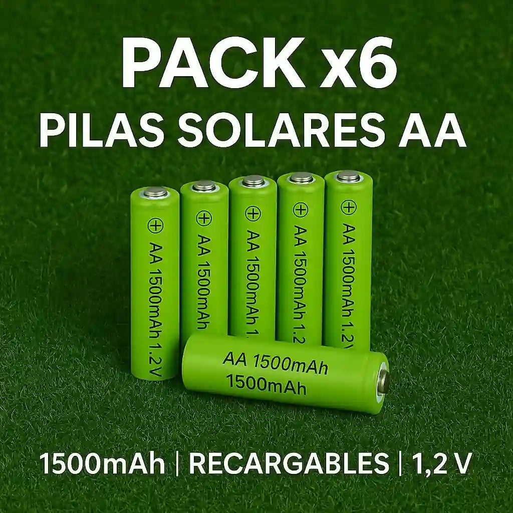 Pilas Solares Recargables AA 1500mAh | Pack x6 a x15 Unidades