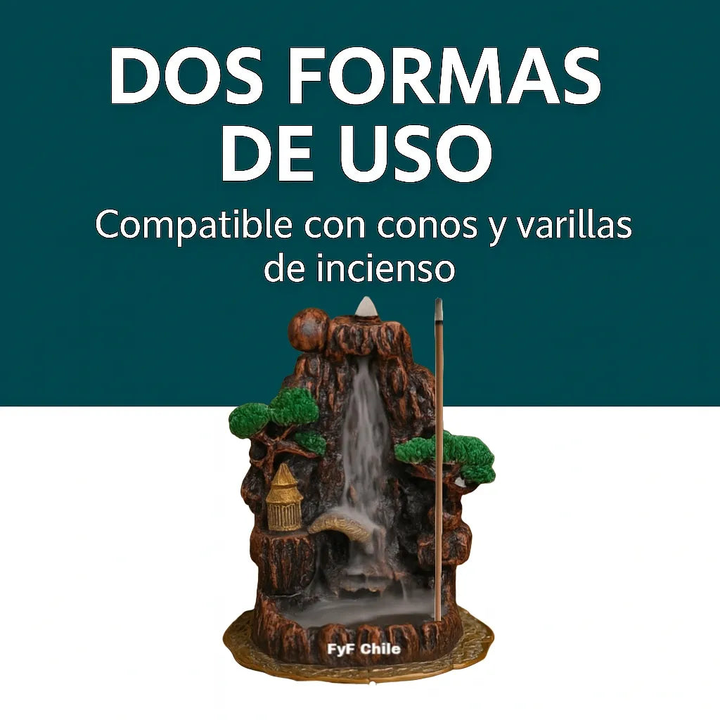Humo descendente en forma de cascada sobre figura decorativa artesanal