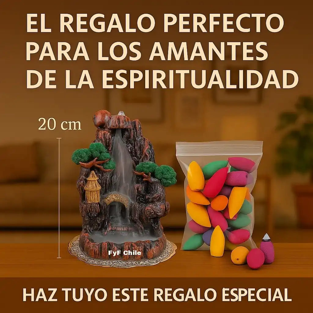 Set completo con porta incienso cascada y 40 conos aromáticos