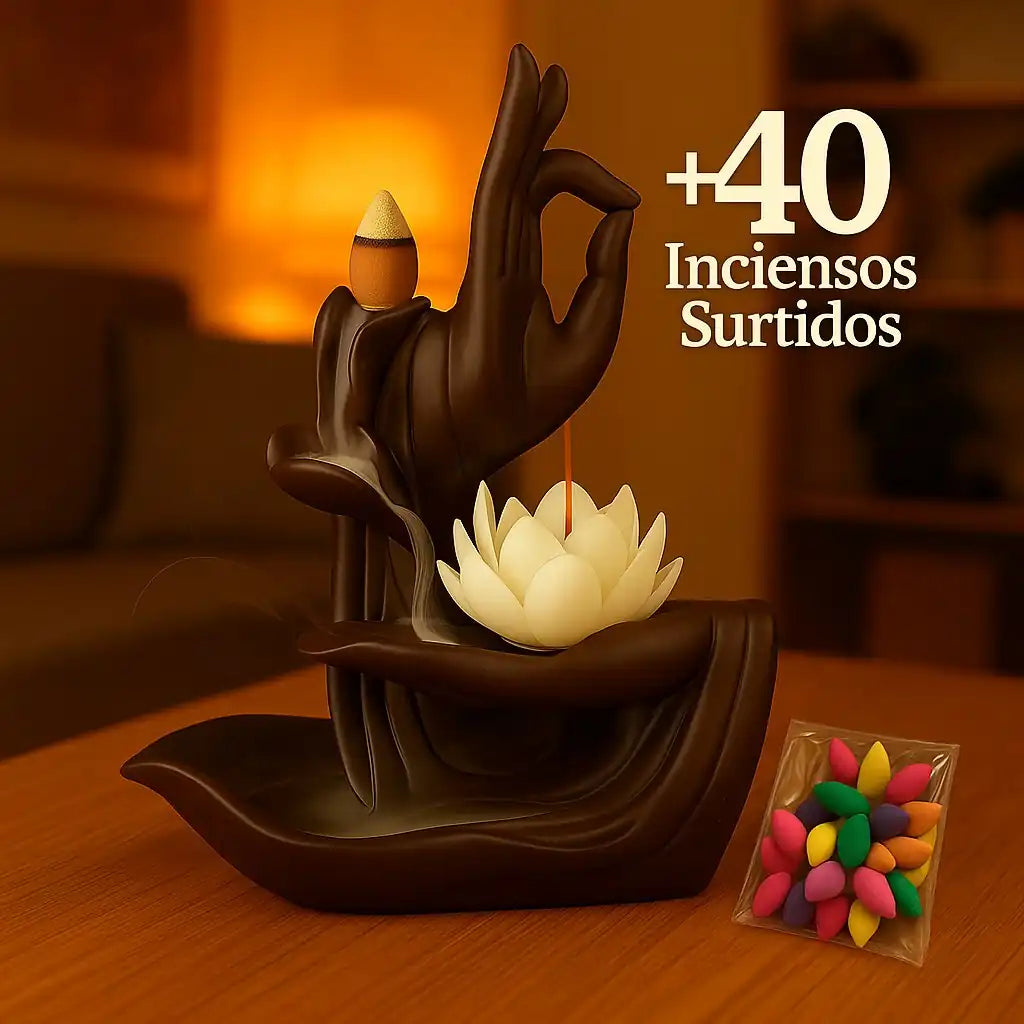 Quemador de incienso tipo cascada con 40 conos surtidos de aromaterapia en colores variados