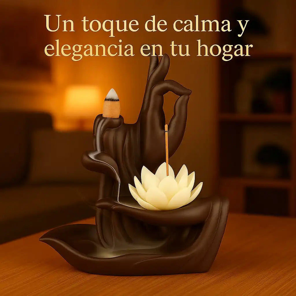Quemador de incienso funcionando como pieza decorativa zen en espacio de relajación del hogar