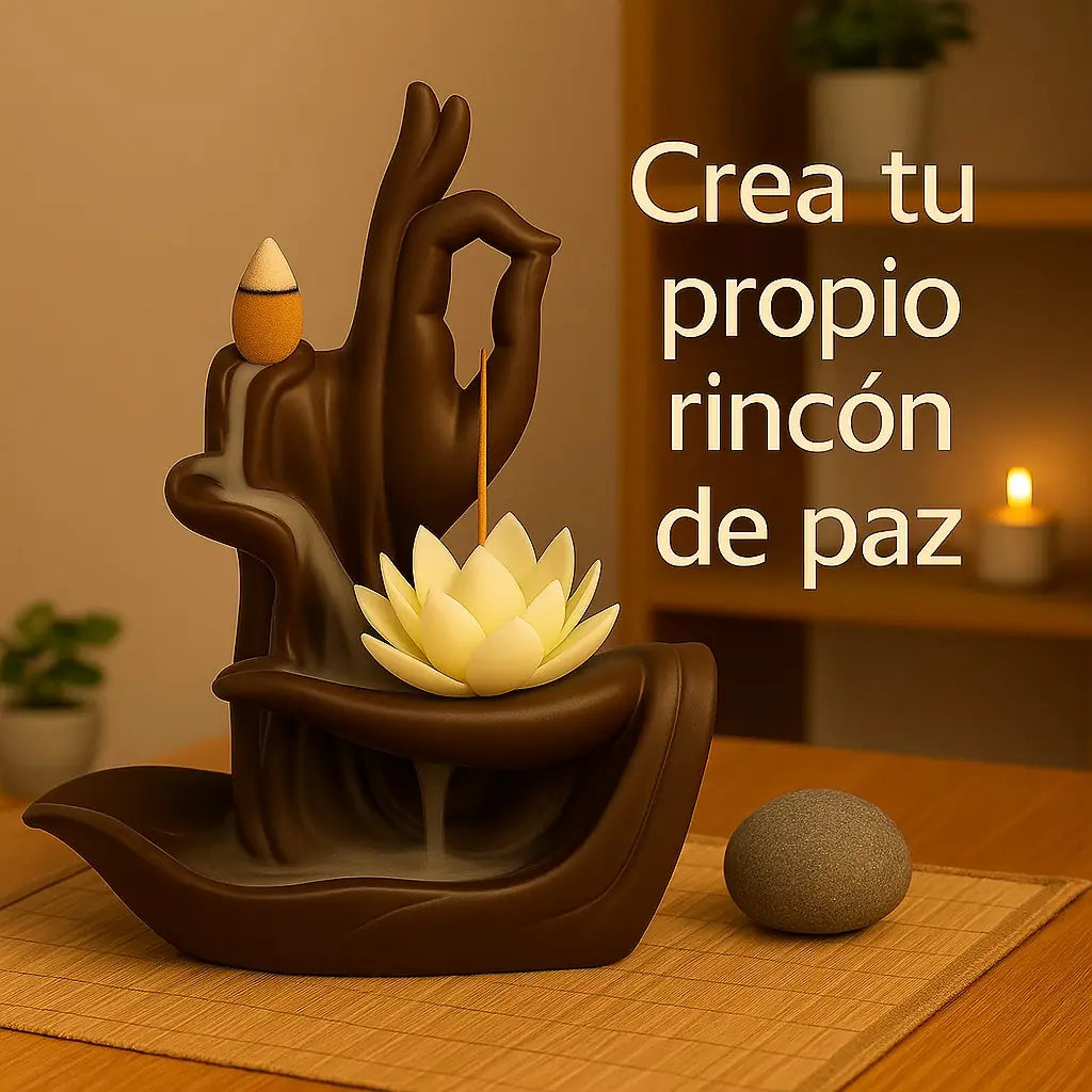 Quemador de incienso encendido decorando un rincón zen en el hogar, ambiente de paz