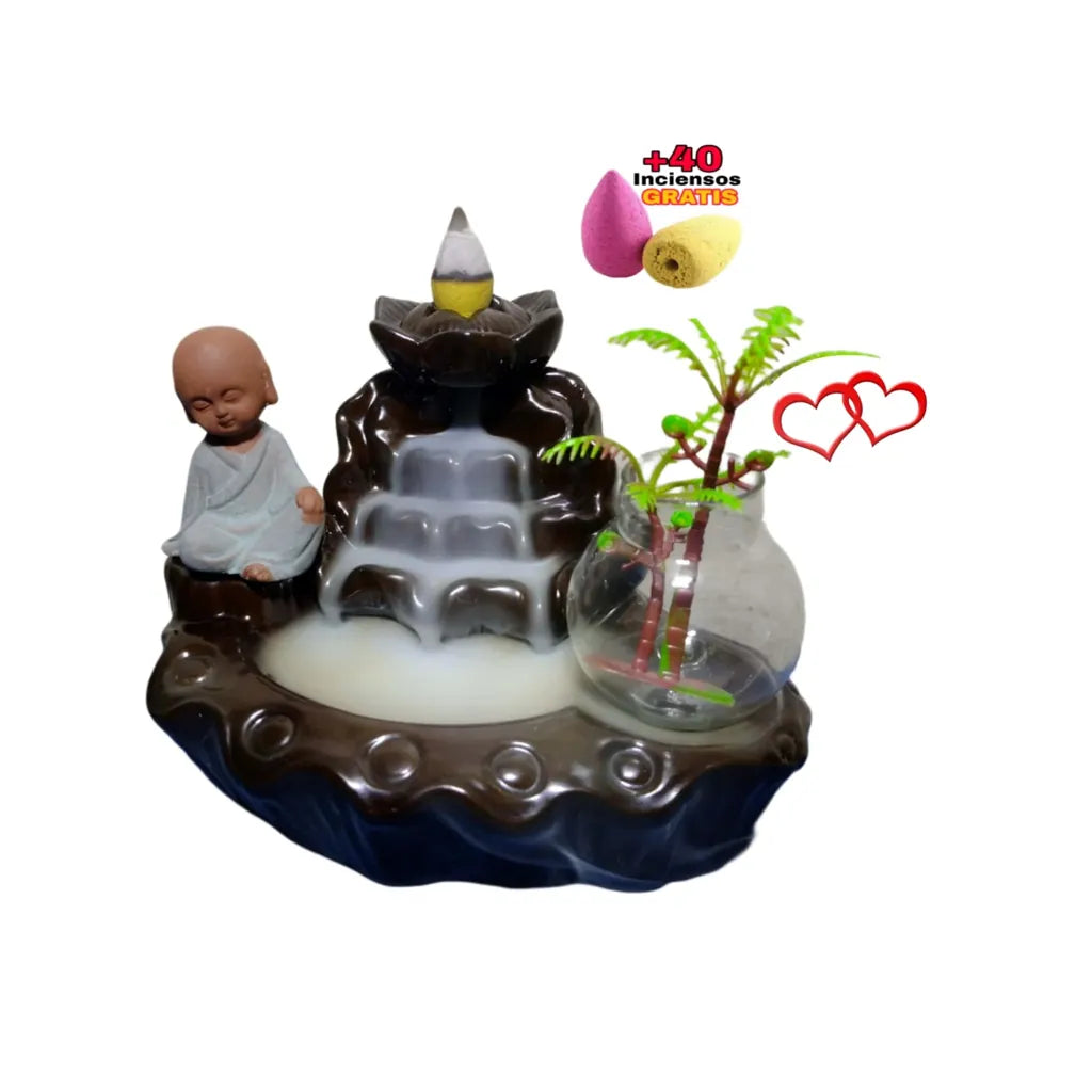 Cascada de humo con figura de buda y decoración zen, ideal como regalo relajante para hombre