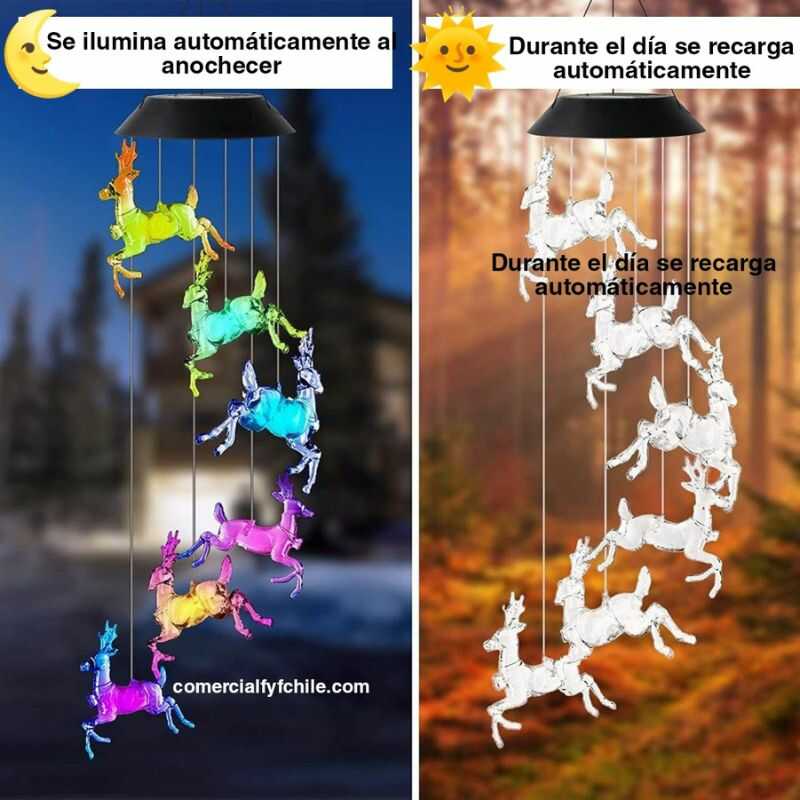 Reno LED solar con diseño elegante y luces cálidas.
Decoración de reno LED solar iluminando un jardín navideño