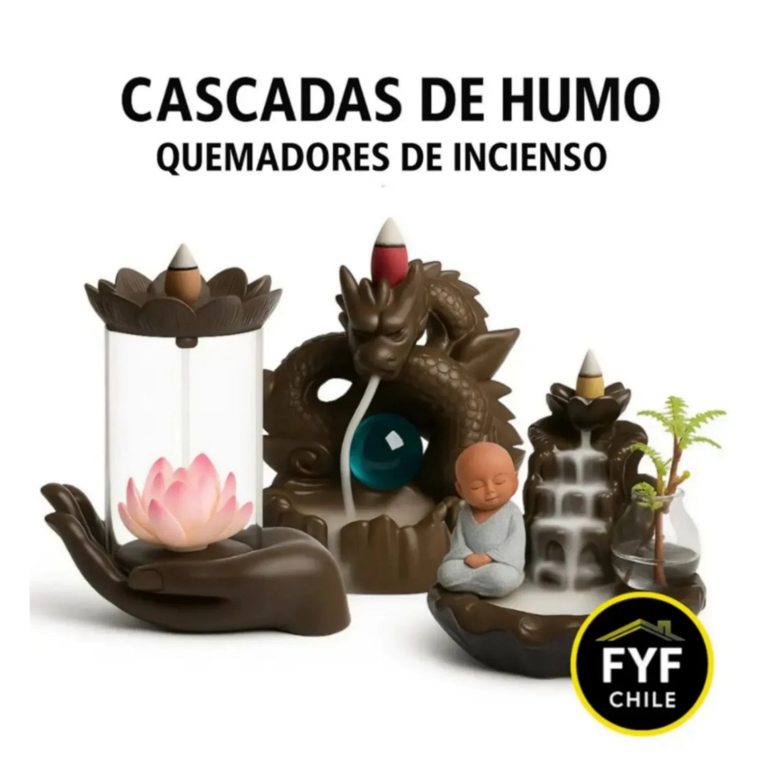 Cascadas de humo de incienso zen para decorar y regalar en Chile