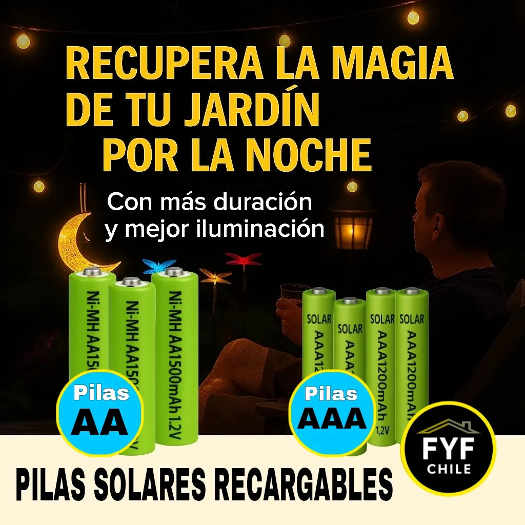 Pilas solares recargables AA y AAA para faroles, guirnaldas y colgantes solares, varios packs, marca FyF Chile