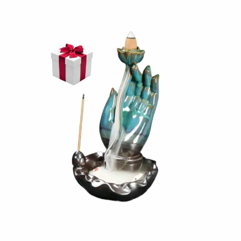 Decoración espiritual con cascada de humo en cerámica turquesa, un regalo único.