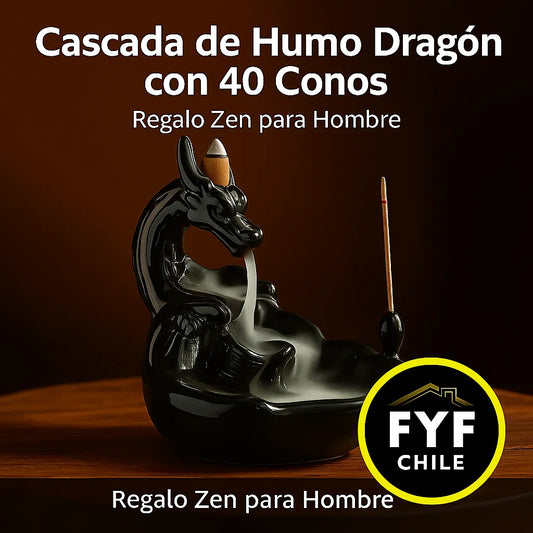 Cascada de humo con figura de dragón y conos aromáticos, ideal como regalo espiritual para hombre