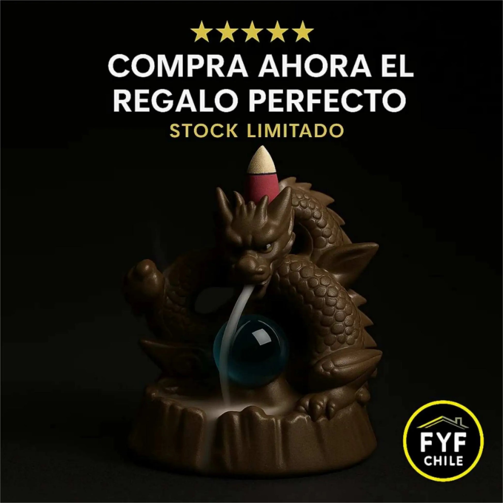 Cascada de humo dragón decoración zen con esfera turquesa, ideal para meditación y relajación