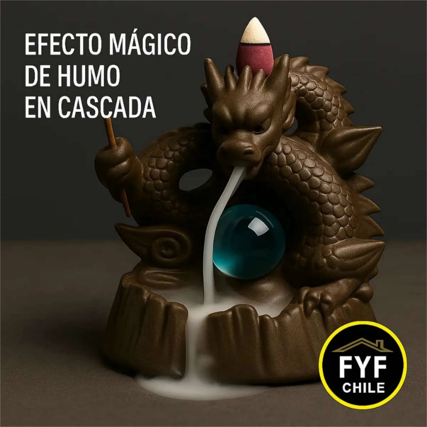 Cascada de humo dragón con efecto cascada y humo descendente, ideal para relajación y meditación en el hogar
