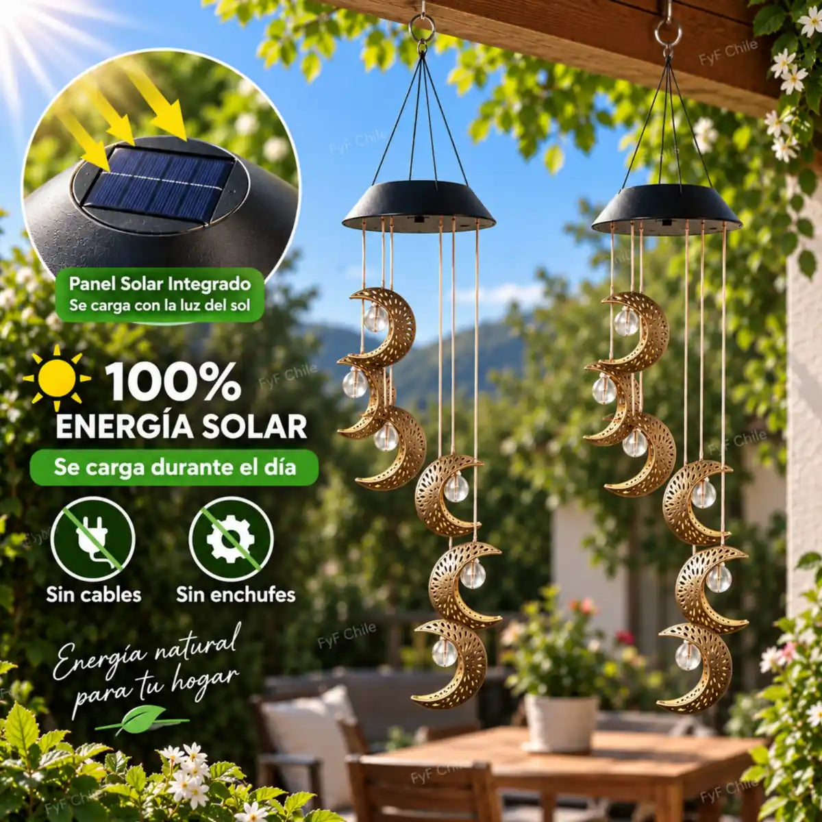 Colgante solar luna con panel solar integrado que se carga con la luz del sol durante el día