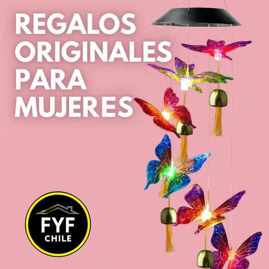 Colgante solar con mariposas LED multicolor y campanillas doradas, regalo decorativo para mujer