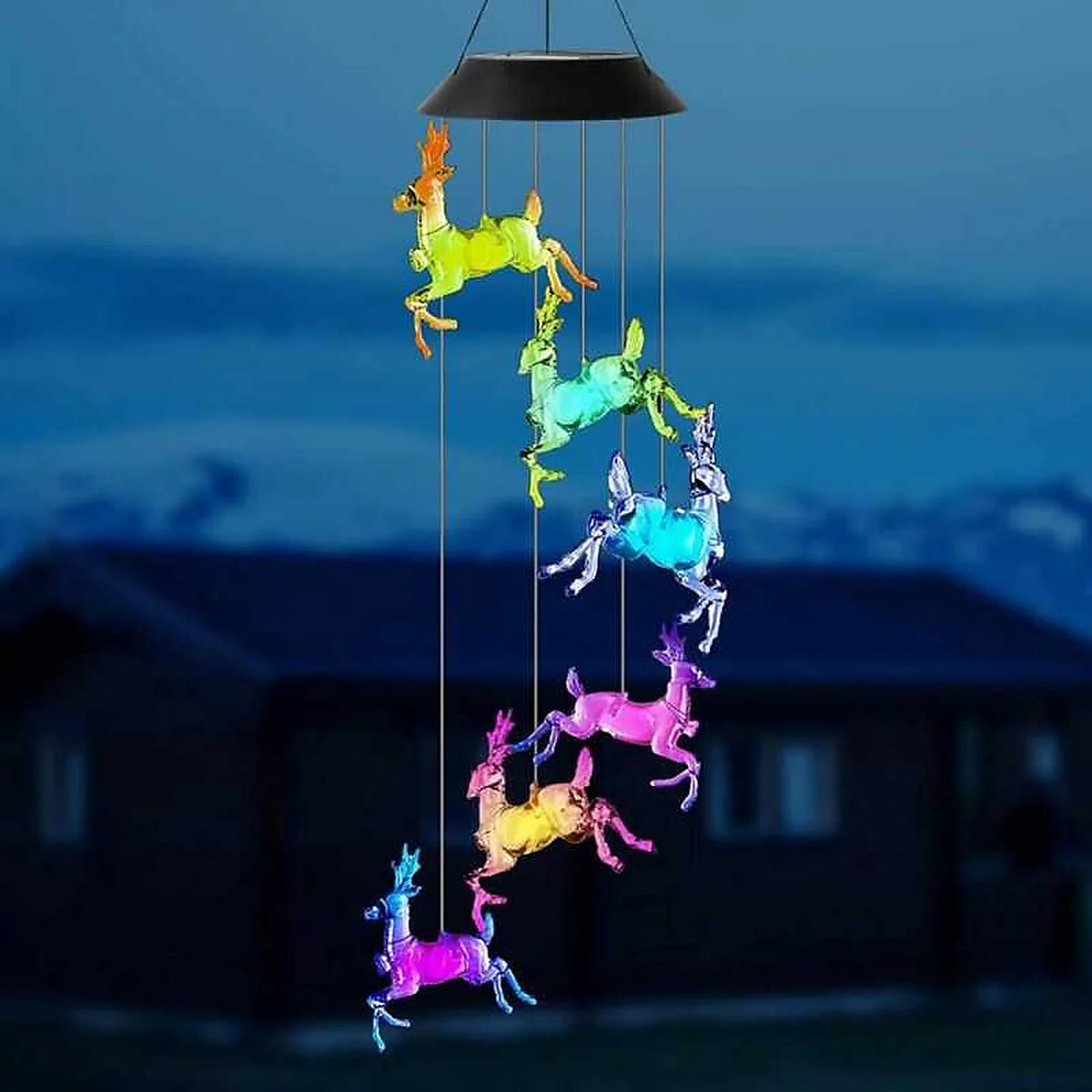 Colgante solar de renos navideños LED multicolor para jardín con iluminación decorativa nocturna