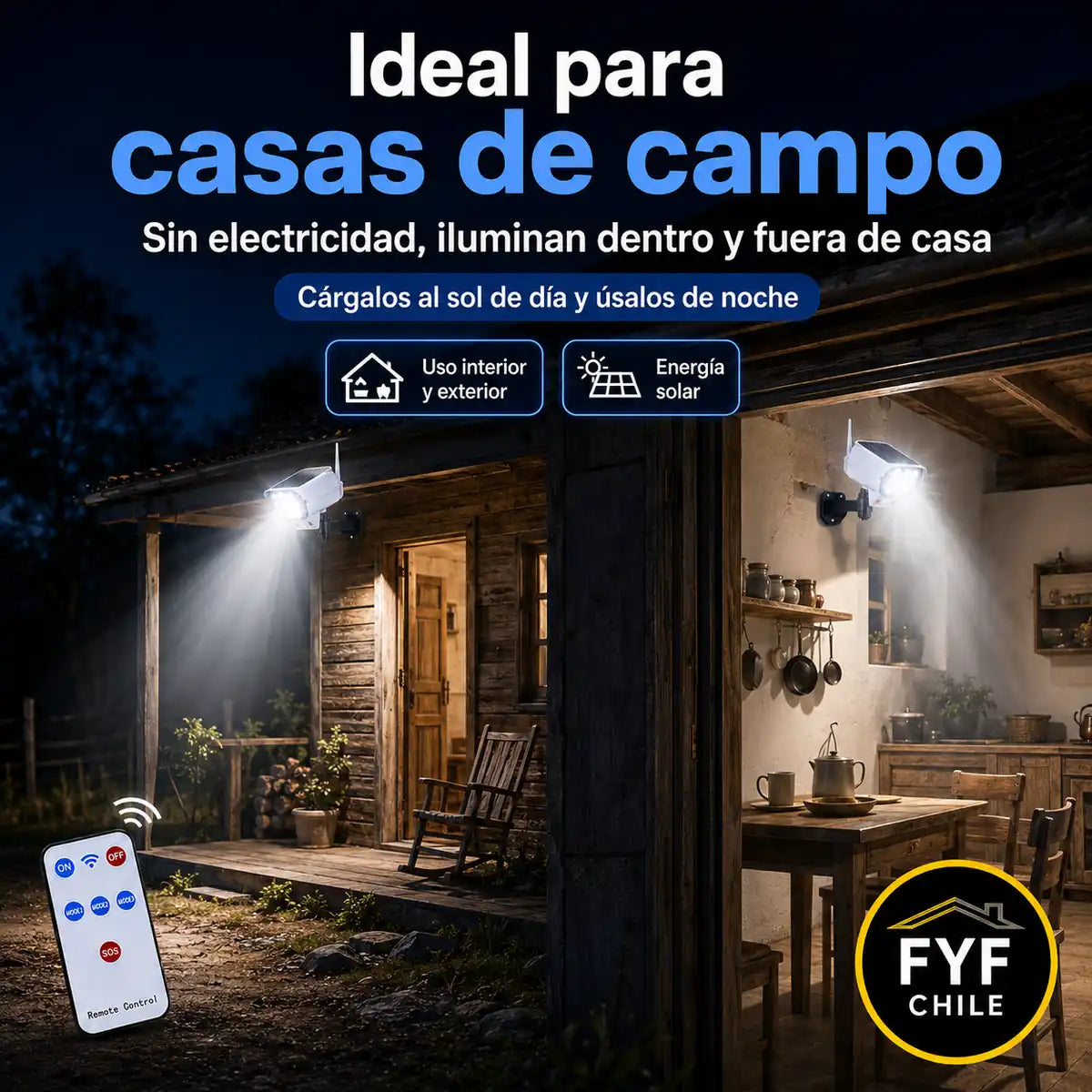 Focos solares para casas de campo sin electricidad con iluminación interior y exterior