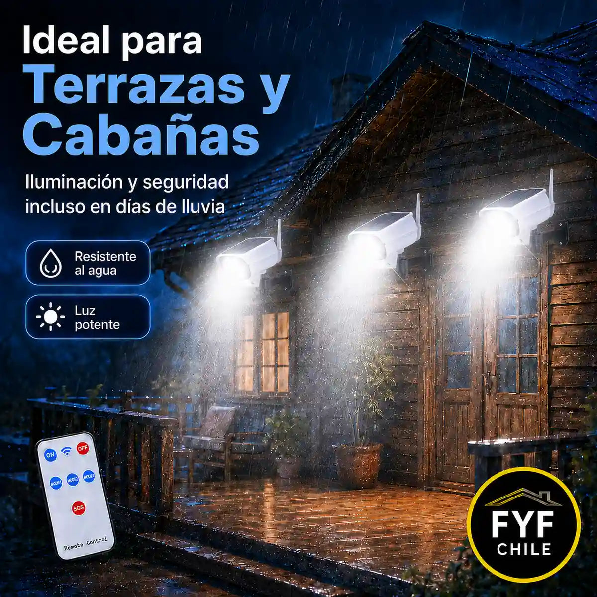 Focos solares para terrazas y cabañas resistentes al agua para iluminación exterior en lluvia
