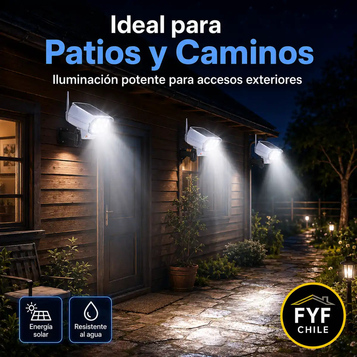 Focos solares para patios y caminos con sensor de movimiento para iluminación exterior nocturna