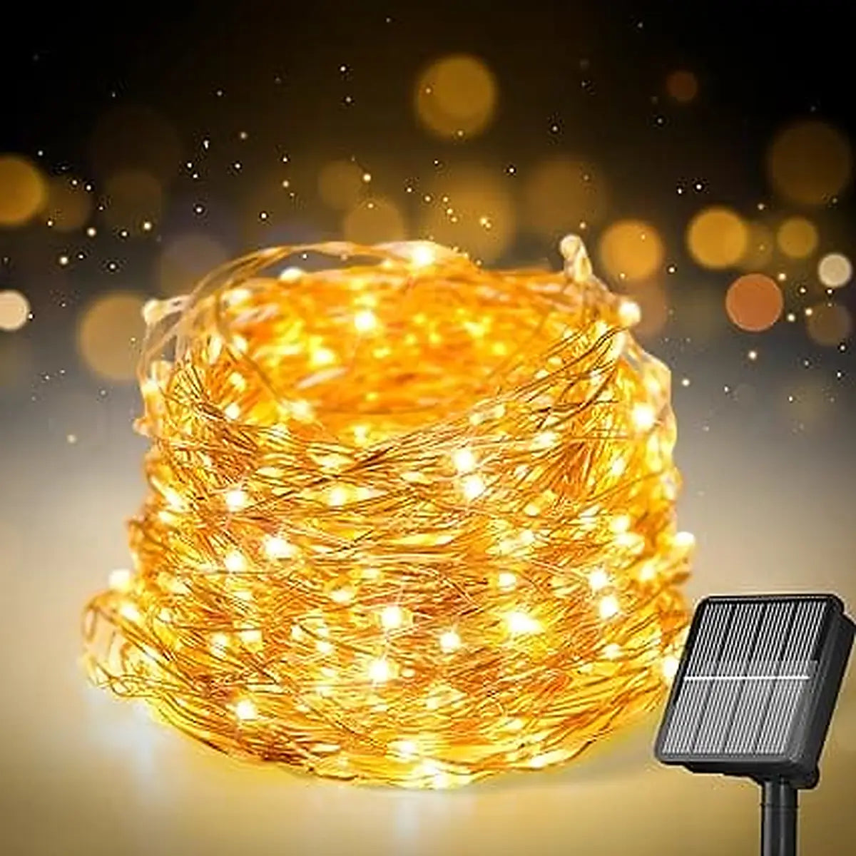 Guirnalda de luces solares LED cálidas con panel solar para decoración exterior de jardín o terraza