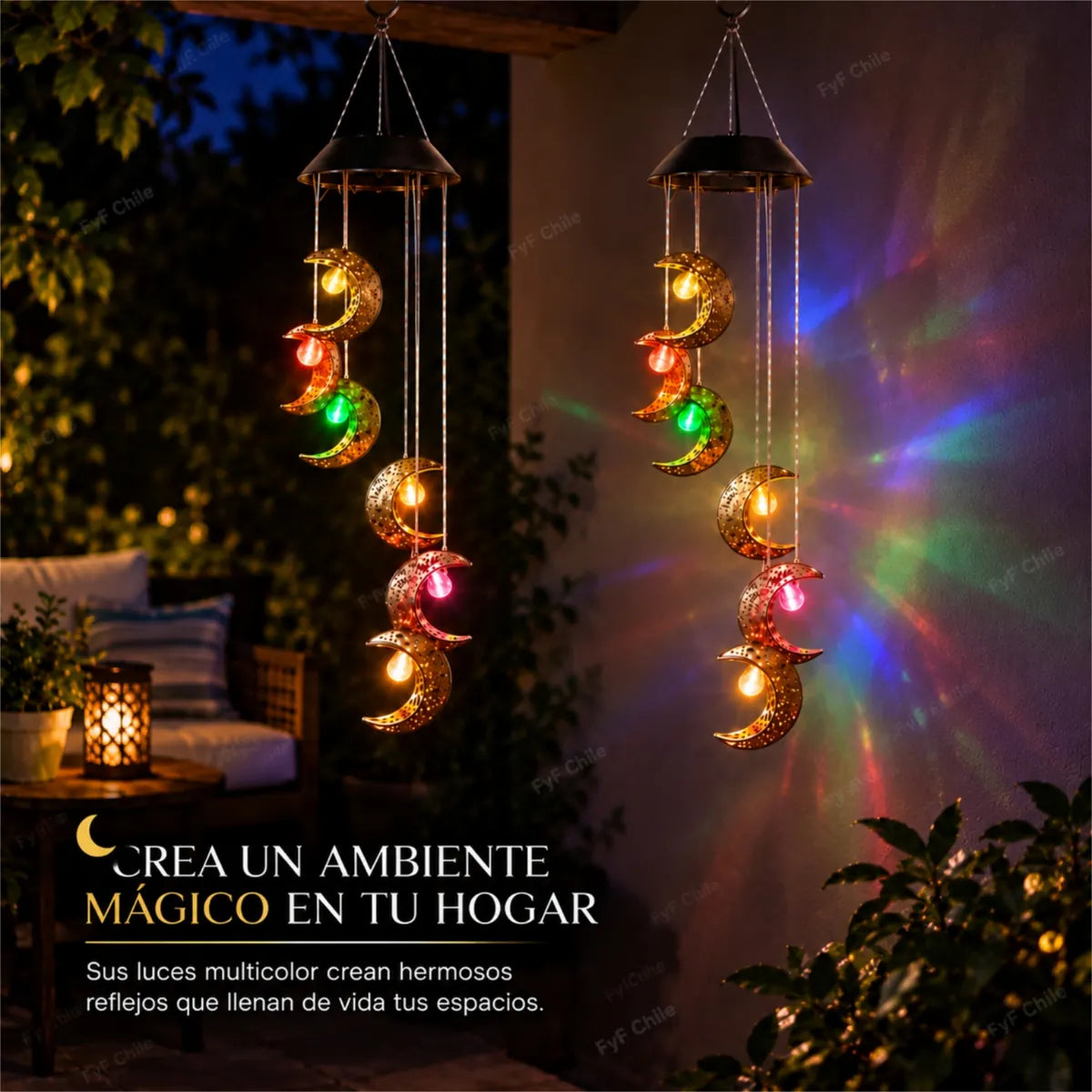Luces solares decorativas de luna LED multicolor con reflejos de colores para jardín y terraza