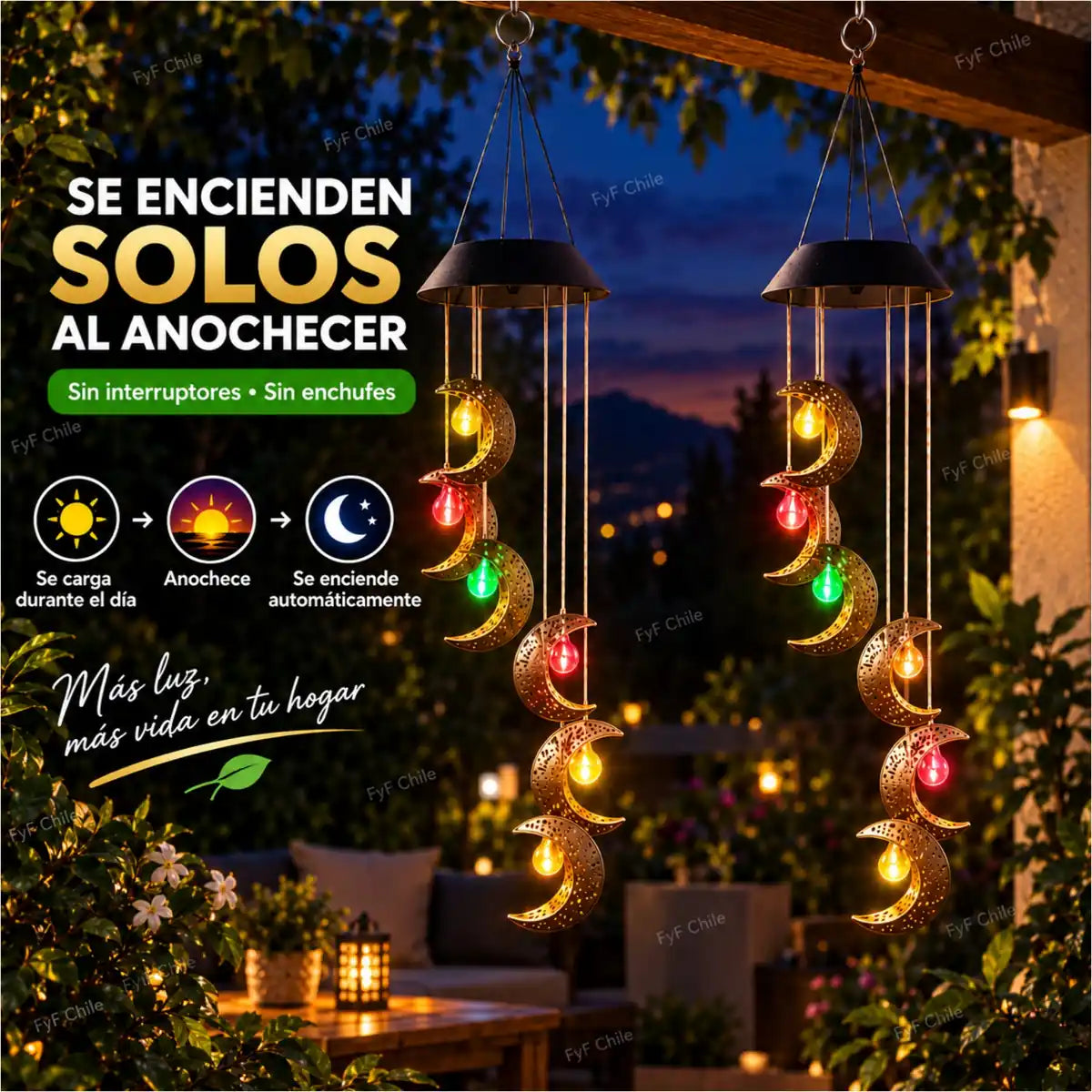 Luz solar colgante de luna con LED multicolor y encendido automático al anochecer