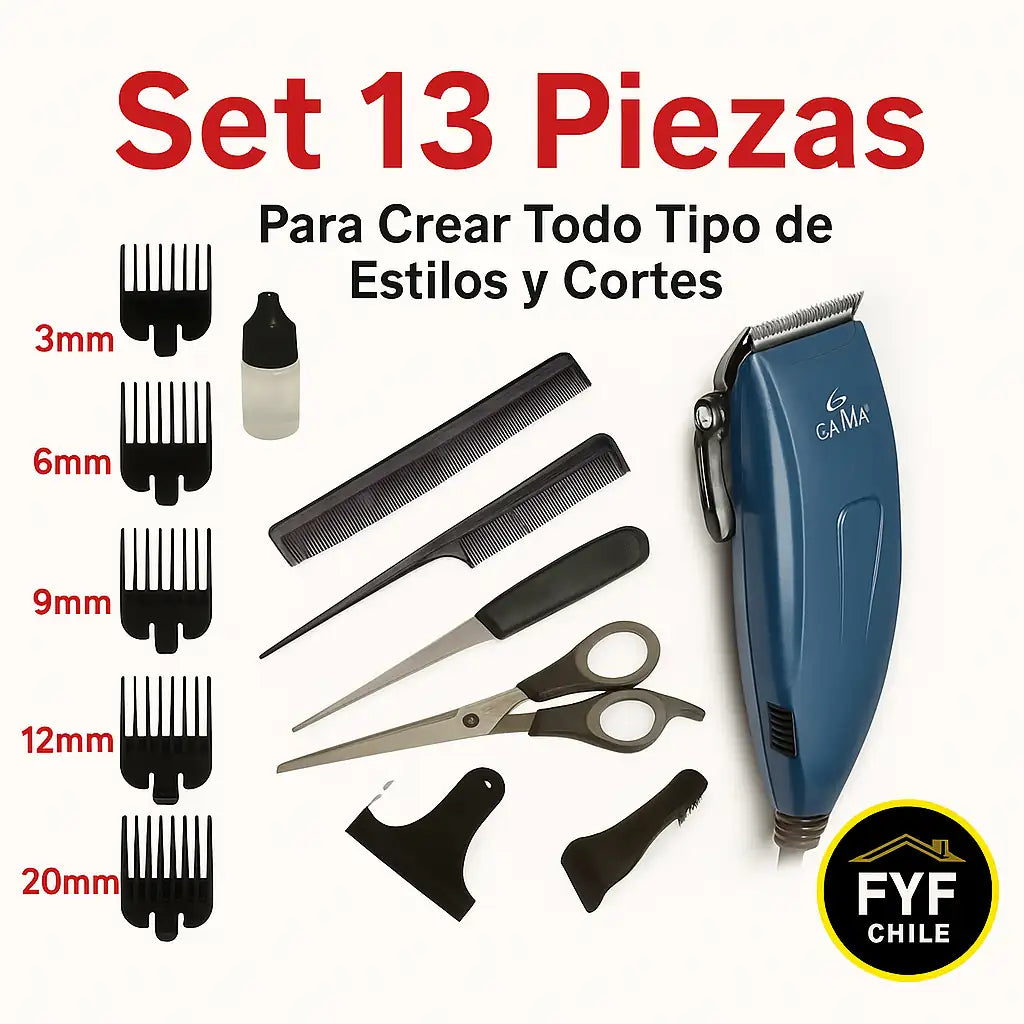 Kit completo de máquina cortar pelo GM-562 con peines, tijera, aceite y accesorios