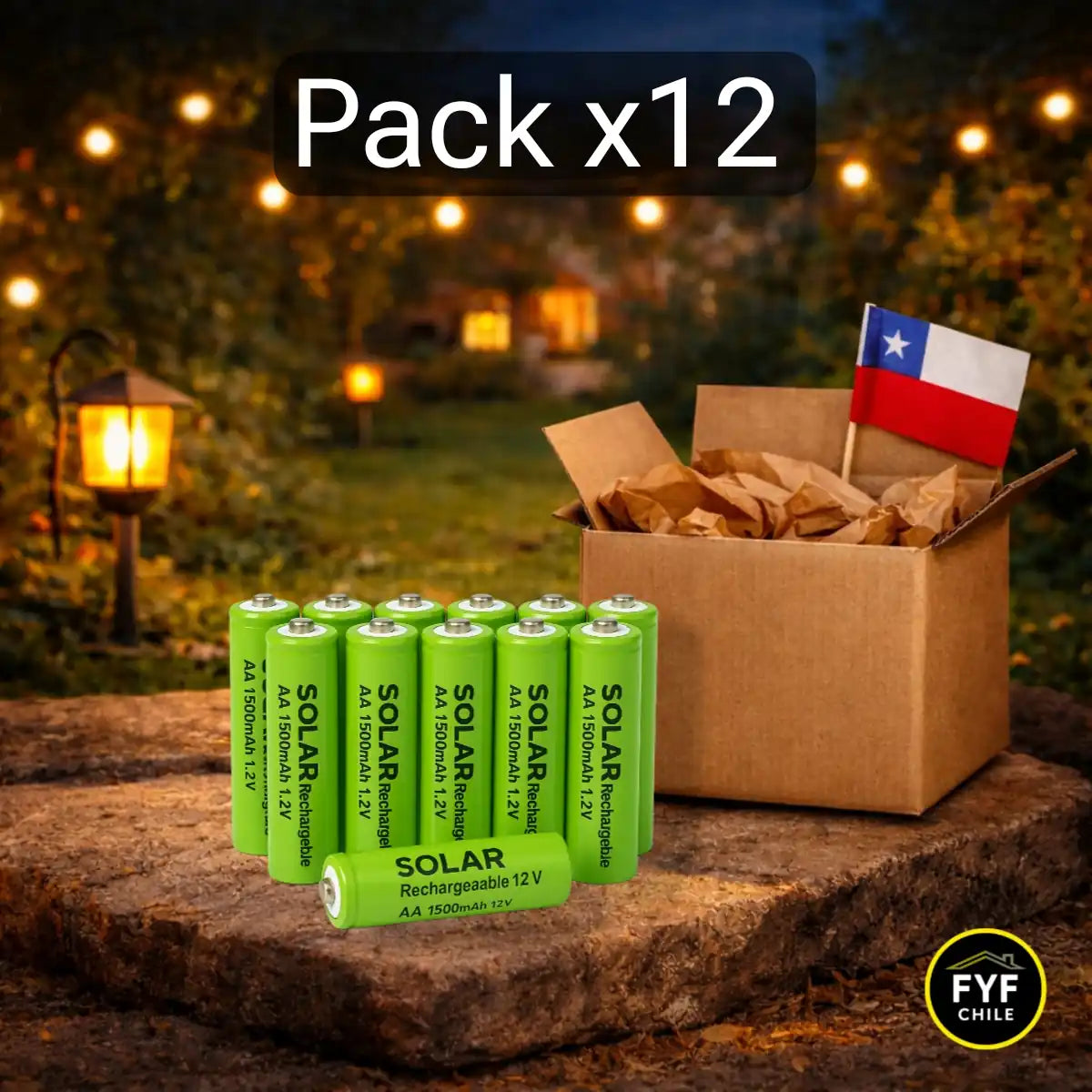 Pack de 12 pilas solares AA 1500mAh recargables para luces solares exteriores