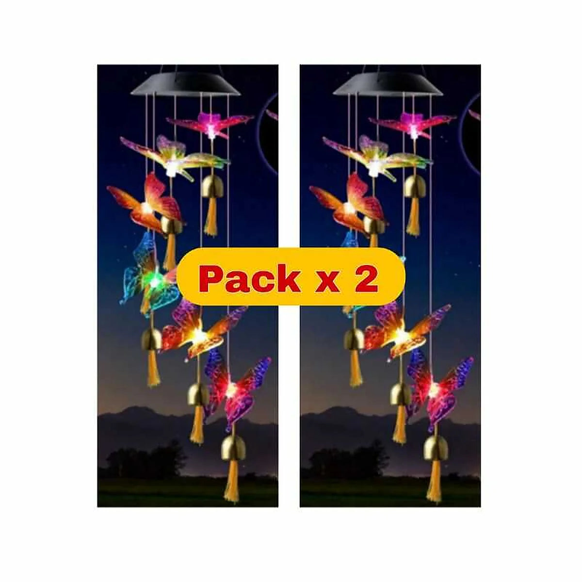 Pack de 2 colgantes solares de mariposas LED multicolor para jardín con iluminación decorativa nocturna