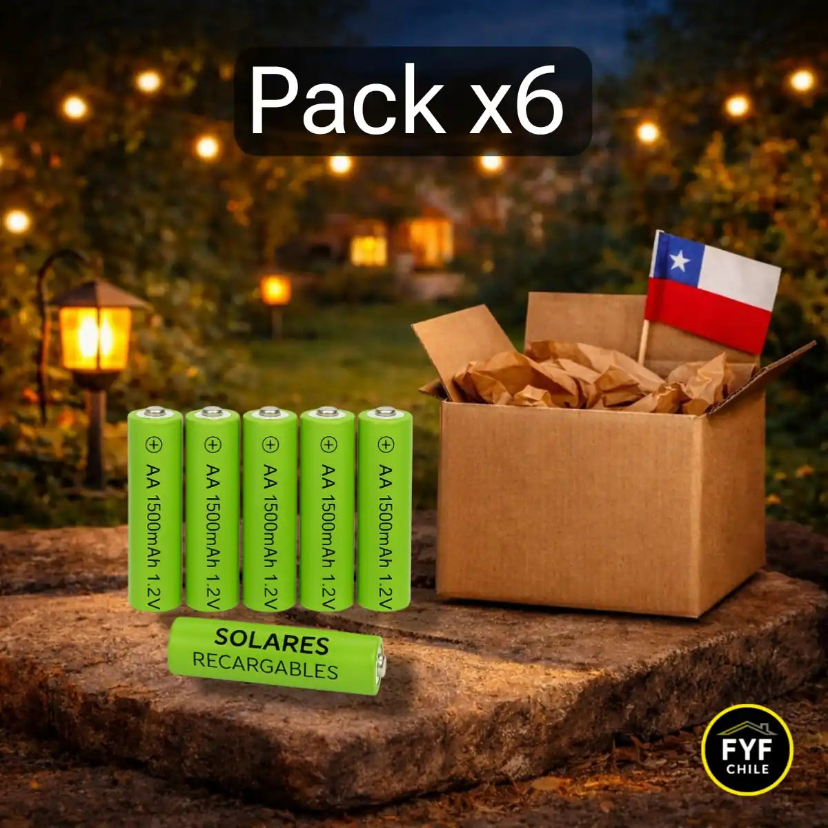 Pack de 6 pilas solares AA 1500mAh recargables para luces solares de jardín