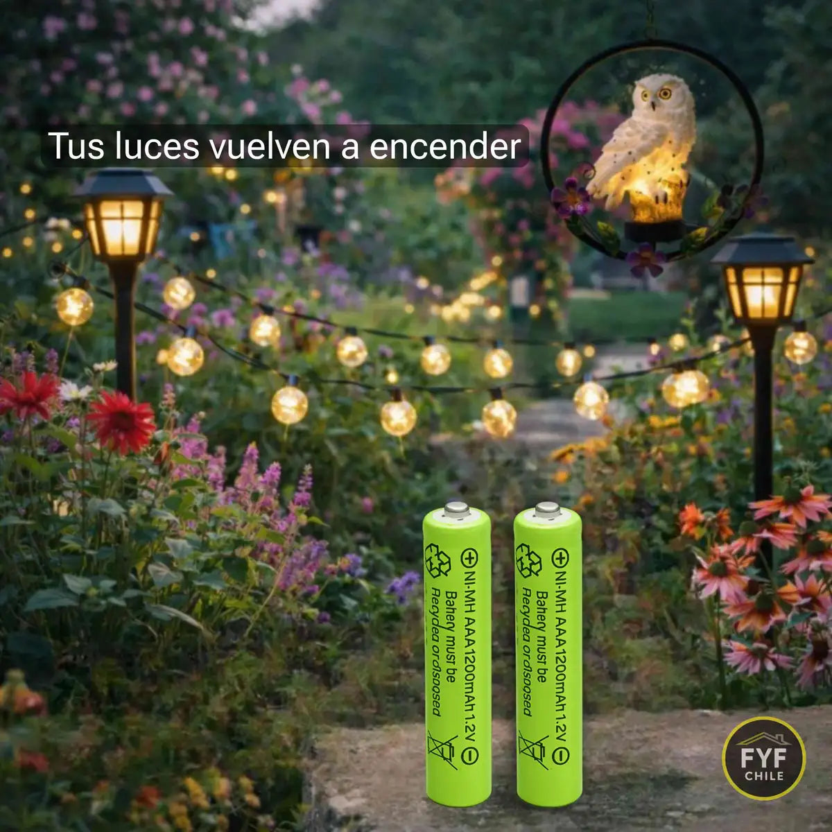 Pilas AAA recargables para estacas solares de jardín que vuelven a encender las luces