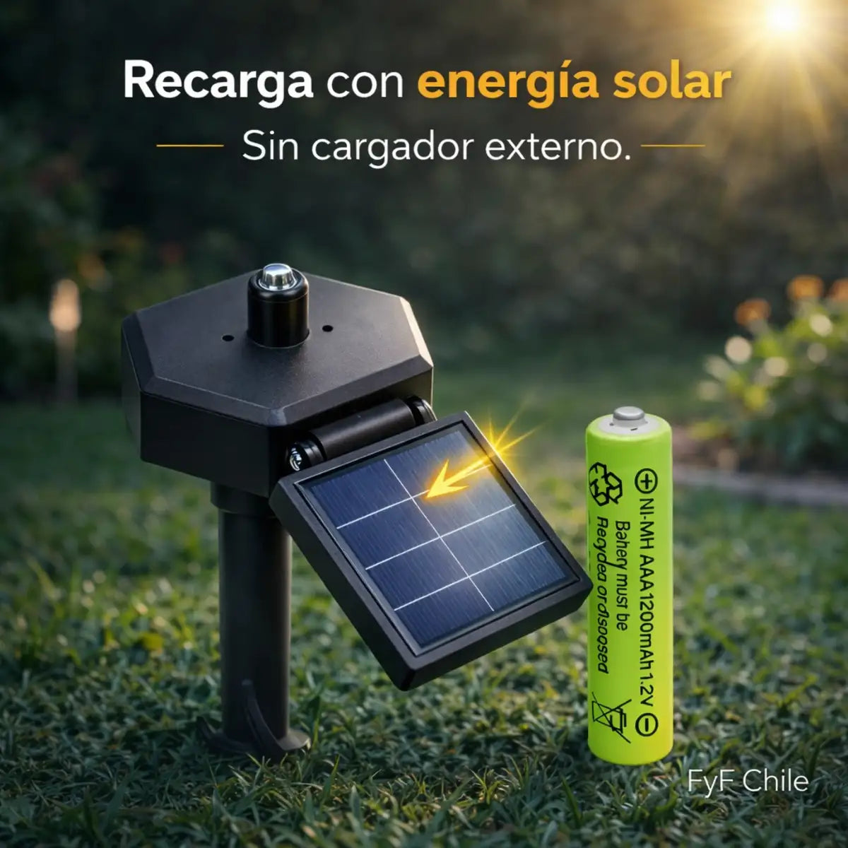 Pilas AAA recargables cargándose con panel solar