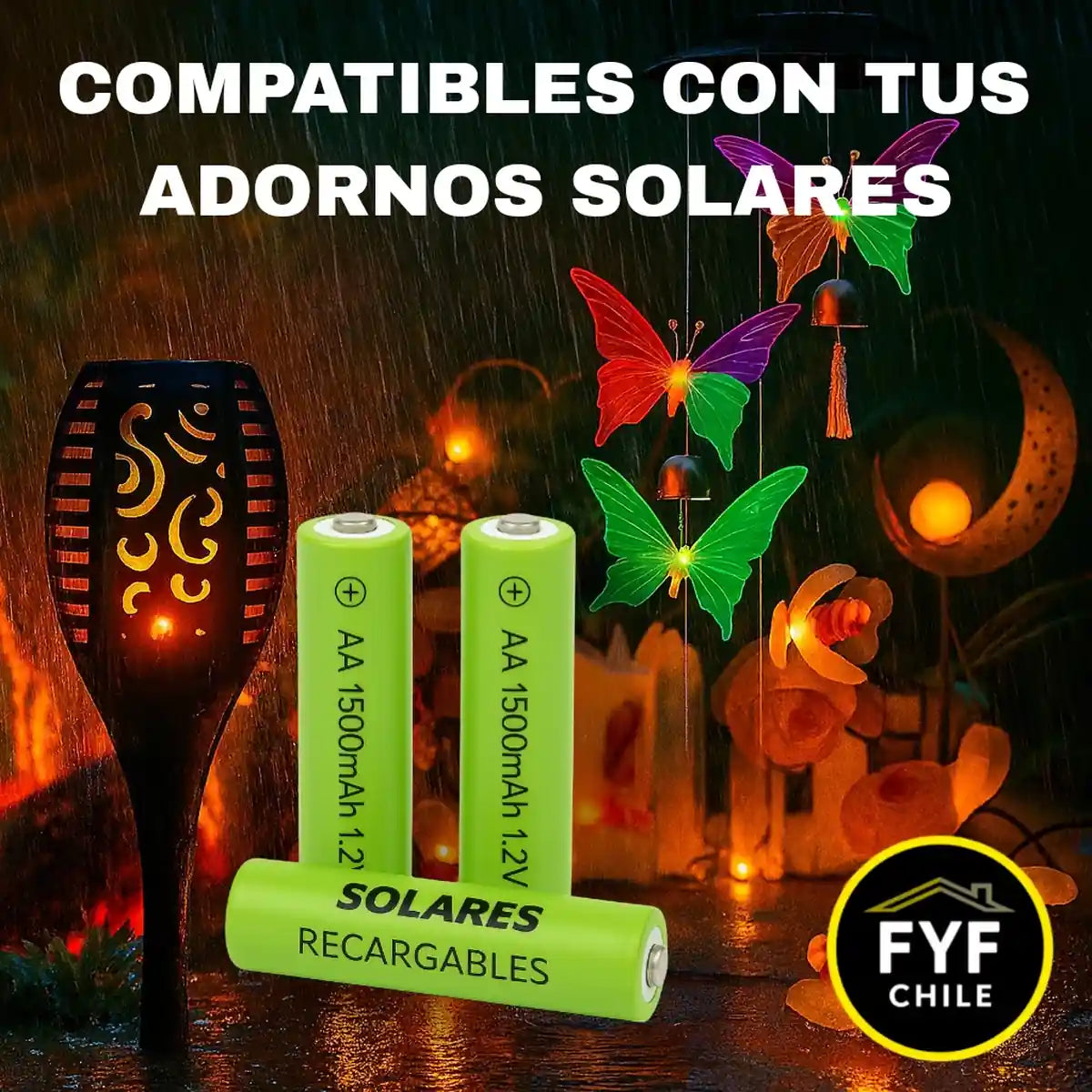 Pilas solares AA recargables para iluminar jardín, patio, terraza y exterior