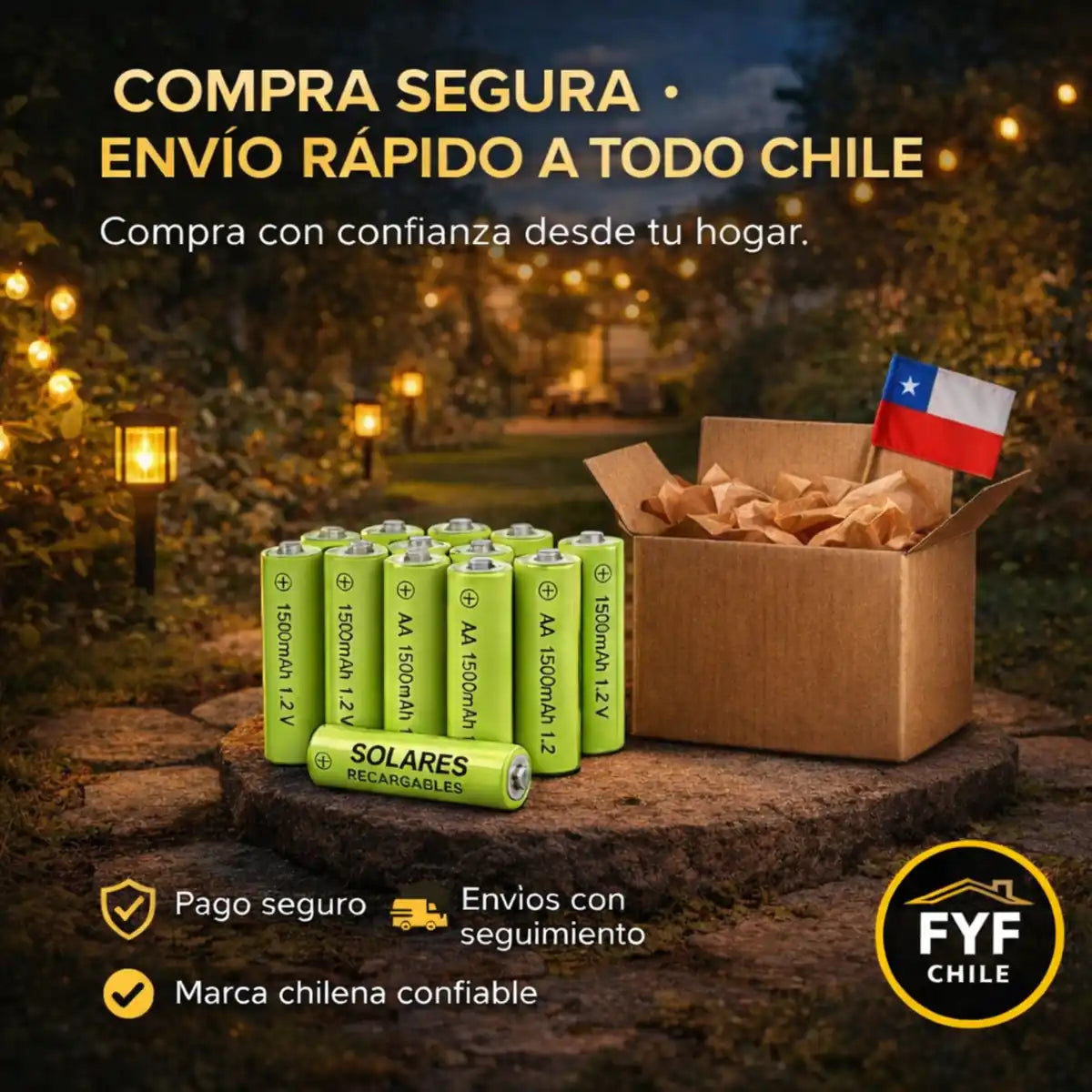 Compra segura de pilas solares AA con envío rápido a todo Chile