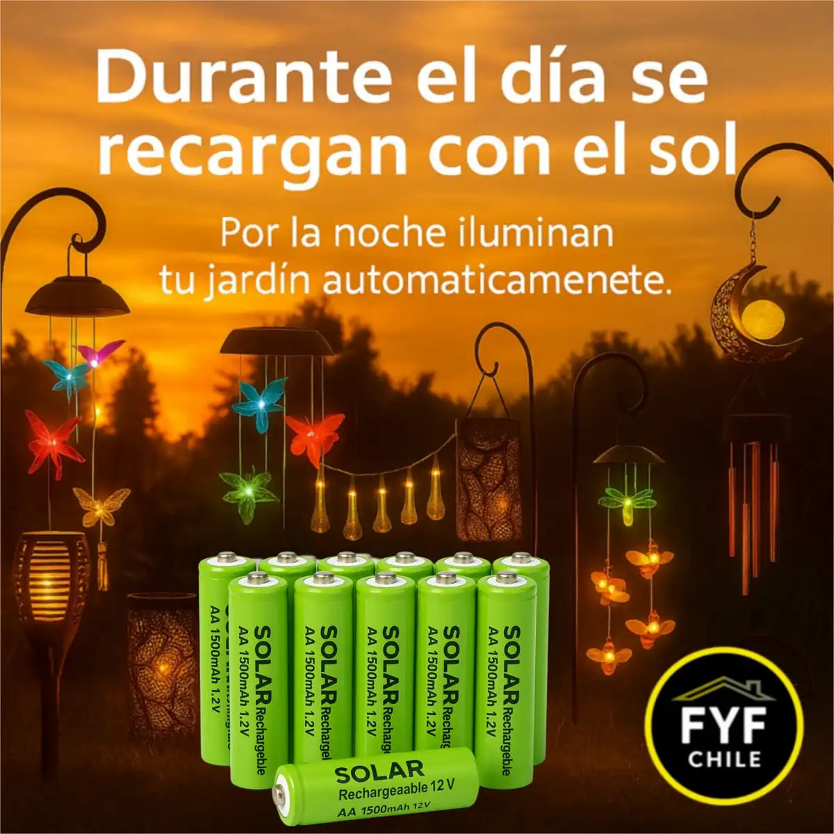 Pilas solares AA recargables con energía solar sin cargador externo