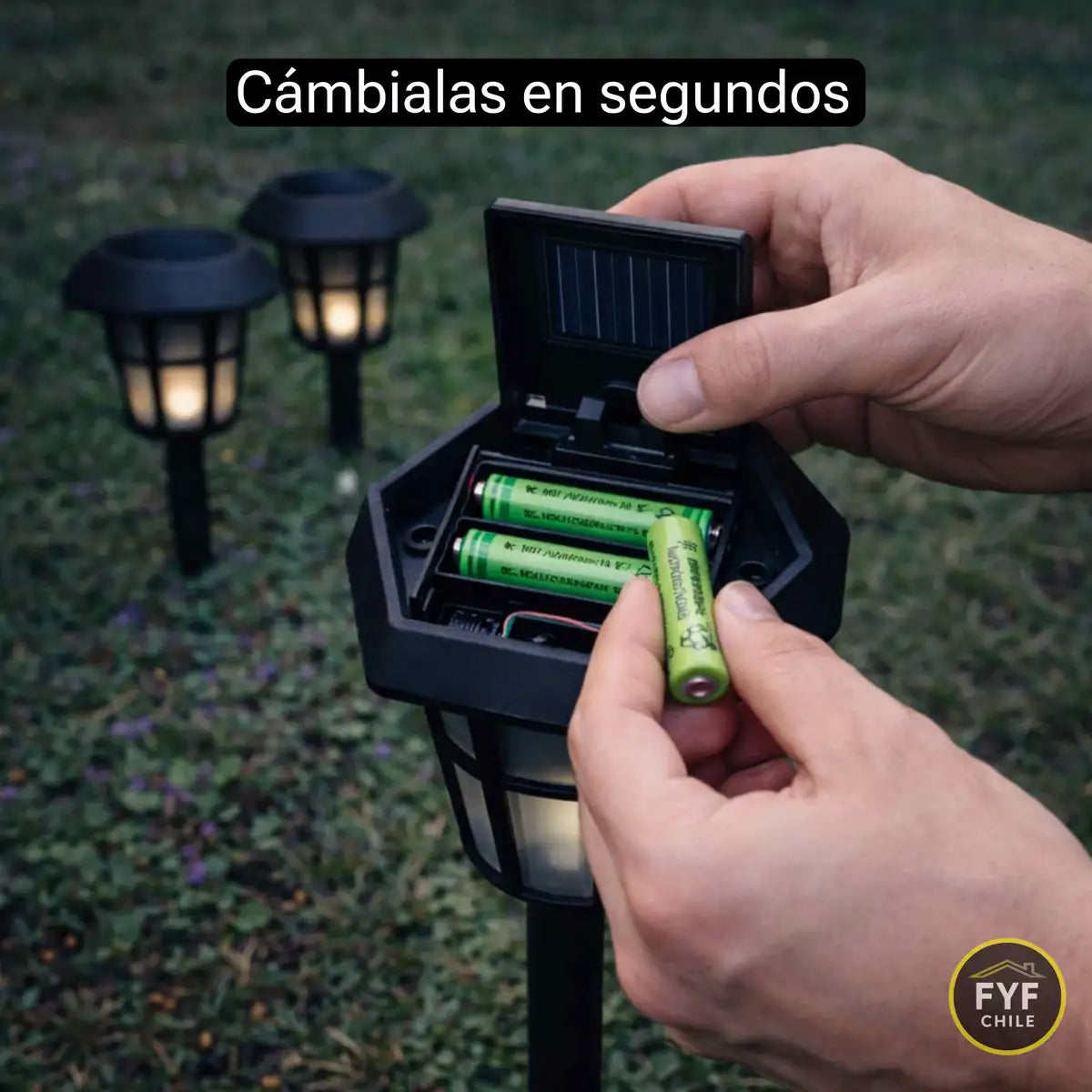 Instalación simple de pilas solares AAA recargables en luces solares pequeñas