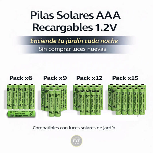 Pilas solares AAA 1200mAh recargables en packs x6, x9, x12 y x15 para luces solares