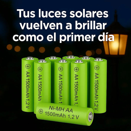 Pilas solares recargables AA 1500mAh para luces de jardín – Pack ideal para recuperar adornos solares en Chile