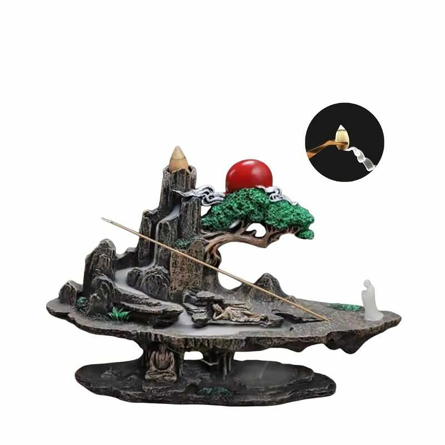 Porta incienso cascada de humo montaña sagrada con Árbol de la Vida