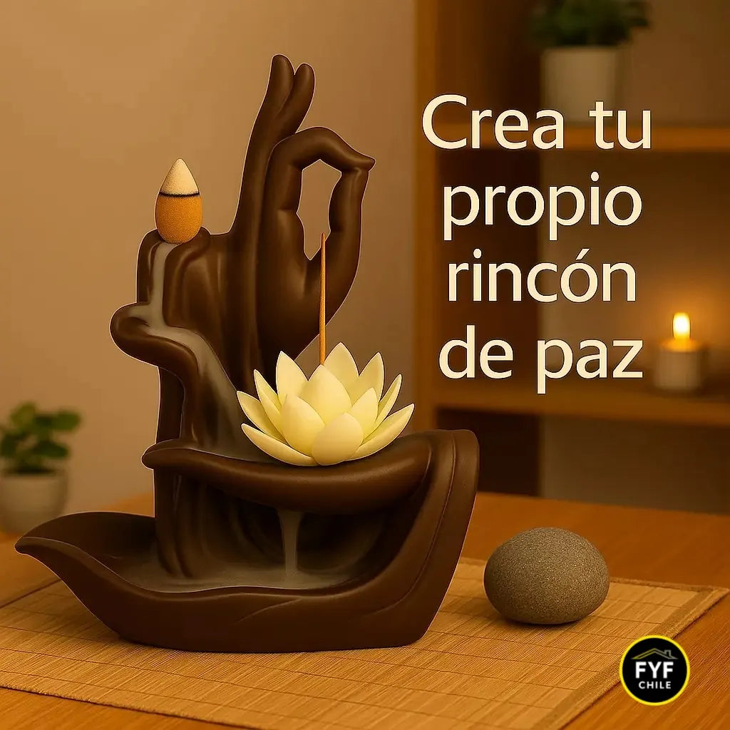 Quemador de incienso cascada decorando un rincón zen del hogar.