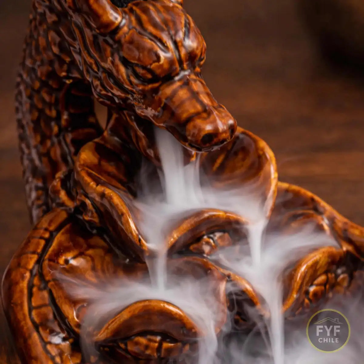 Quemador de incienso dragón marrón en cerámica esmaltada