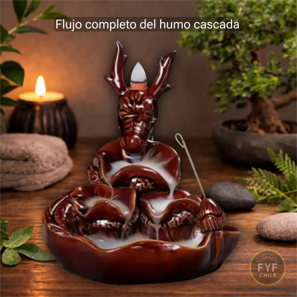 Quemador de incienso dragón con humo descendente efecto cascada
