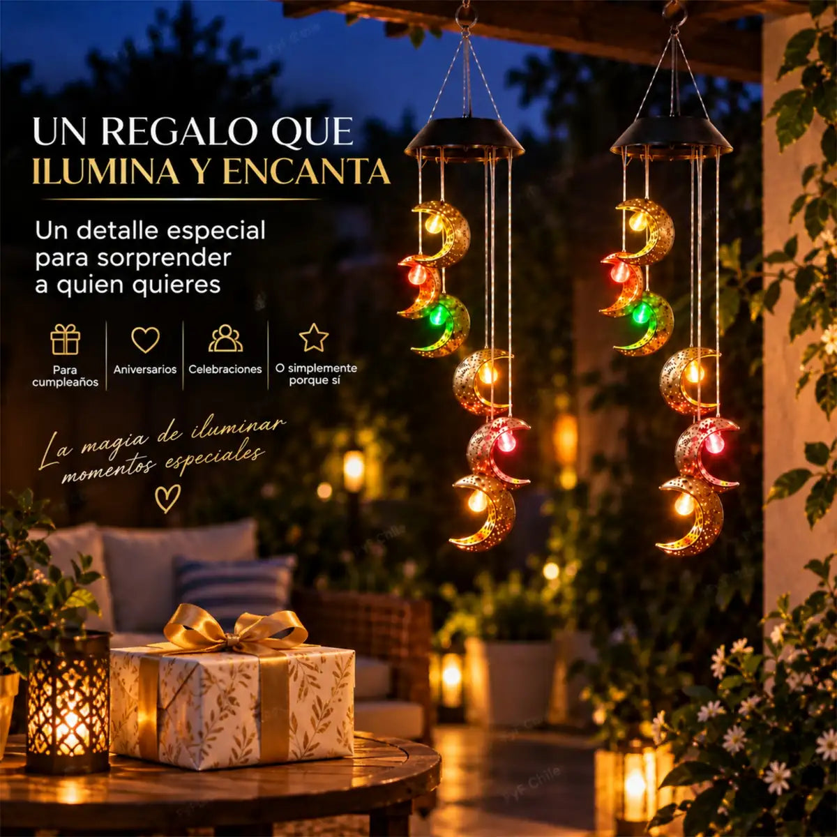 Regalo original con campana de viento solar de luna LED para cumpleaños, aniversarios y celebraciones