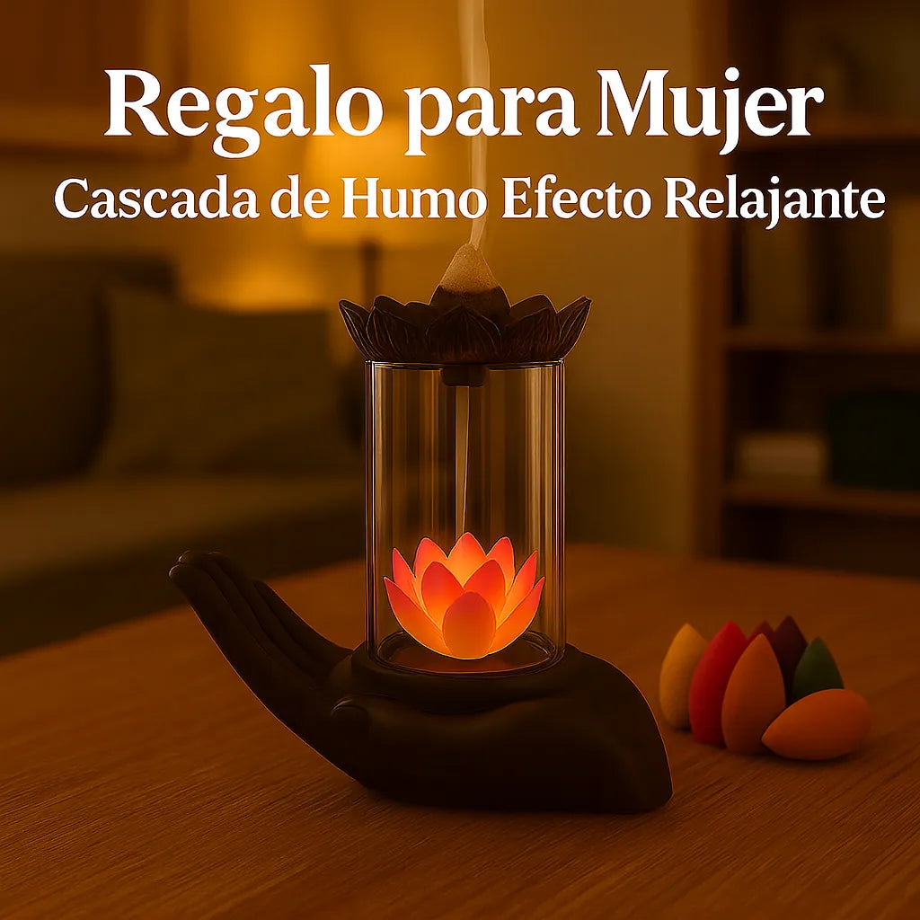 Cascada de humo encendida creando efecto visual relajante, ideal como regalo para mujer